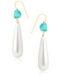 Liv Oliver - 18K Plated 1.52 Ct. Tw. Aquamarine Quartz & 10 X 30Mm Pearl Earrings - Lyst