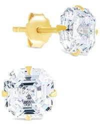 Sterling Forever - 14k Over Silver Cz Asscher Cut Prong Set Stud Earrings - Lyst