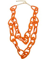 Kenneth Jay Lane Plated Resin Link Necklace - Orange