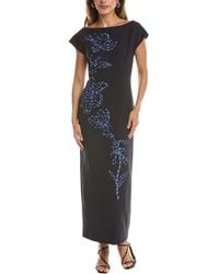 Lela Rose - Ikat Floral Embroidered Fluid Crepe Sheath Dress - Lyst