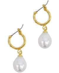 Adornia - 14k Plated 10mm Pearl Huggie Drop Earrings - Lyst