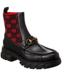 Gucci - Leather Ankle Boots With Horsebit And GG Jersey - Lyst