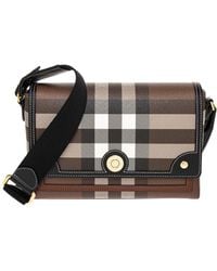 Burberry - Check Note E-canvas & Leather Crossbody - Lyst