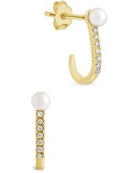 Sterling Forever - 14k Over Silver 2mm Pearl Cz Suspender Studs - Lyst