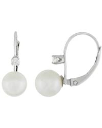 Splendid - Silver Diamond 7-8mm Pearl Earrings - Lyst