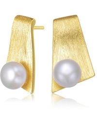 Rachel Glauber - 14k Over Silver 7.5-7.5mm Pearl Earrings - Lyst