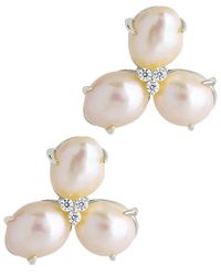 Sterling Forever - Rhodium Plated 11mm Pearl Cz Olive Studs - Lyst