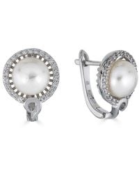 Belpearl - Silver 9-8.5mm Freshwater Pearl Cz Earrings - Lyst