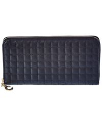 Celine C Charm Large Quilted Leather Zip Around Wallet - Blue