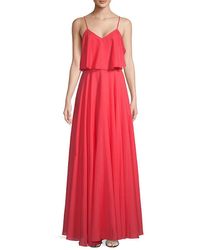 halston heritage satin and organza tiered degradé gown