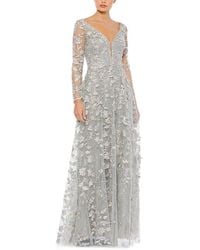 Mac Duggal - Floral Applique Long Sleeve Illusion Gown - Lyst