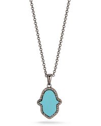 Banji Jewelry - Silver 5.55 Ct. Tw. Diamond & Turquoise Hamsa Necklace - Lyst