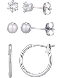 Adornia - Plated Hoop, Solitaire & Ball Stud Earrings Set - Lyst