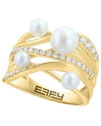 Effy Fine Jewelry - 14K 0.39 Ct. Tw. Diamond & 3.5Mm, 4Mm, 6Mm Pearl Ring - Lyst