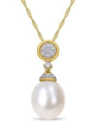 Pearls - 14k 0.15 Ct. Tw. Diamond & 10-10.5mm Freshwater Pearl Drop Pendant Necklace - Lyst
