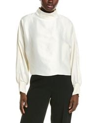 Halston - Satin Mock Neck Blouse - Lyst