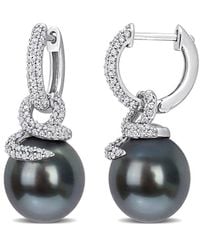 Rina Limor - Contemporary Pearls 14k 0.50 Ct. Tw. Diamond 10-11mm Pearl Twisted Huggie Earrings - Lyst