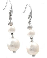 Pearls - 0.02 Ct. Tw. Diamond & 9-10Mm Pearl Earrings - Lyst
