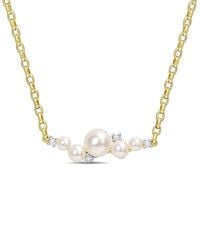 Rina Limor - 18k Over Silver 0.12 Ct. Tw. White Topaz 3-6.5mm Pearl Necklace - Lyst