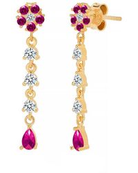 Gabi Rielle - Modern Touch Collection 14k Over Silver Cz Daisy Drop Earrings - Lyst