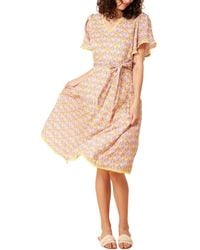 Hale Bob - V-neck Linen Midi Dress - Lyst