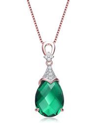 Genevive Jewelry - 18k Rose Gold Vermeil Cz Teardrop Pendant Necklace - Lyst