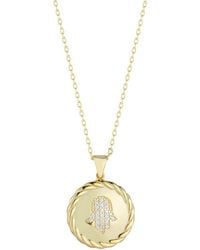 Sphera Milano - 14k Over Silver Cz Hamsa Medallion Necklace - Lyst