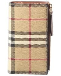 Burberry - Check Medium E-Canvas & Leather Bifold Wallet - Lyst