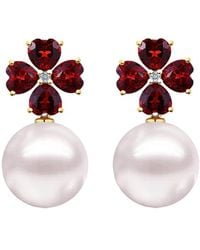 Kai Fine Jewelry - 14K 4.93 Ct. Tw. Diamond & Garnet & 12-13Mm Pearl Drop Earrings - Lyst