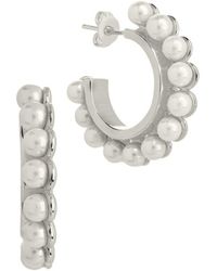 Sterling Forever - Rhodium-plated Brass 4mmmm Pearl Bubble Hoops - Lyst