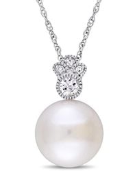 Rina Limor - 10k 0.15 Ct. Tw. Diamond & White Sapphire 9.5-10mm Pearl Pendant Necklace - Lyst