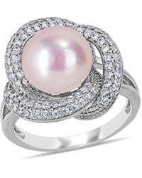 Pearls - 10.5 -11Mm Freshwater Pearl & Cz Ring - Lyst