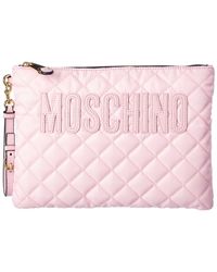 Moschino Quilted Leather-trim Pouch - Pink