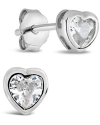 Sterling Forever - Silver Cz Heart Studs - Lyst