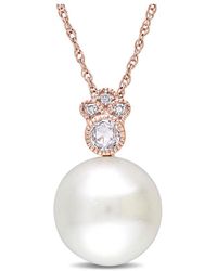 Rina Limor - 10k Rose Gold 0.15 Ct. Tw. Diamond & White Sapphire 9.5-10mm Pearl Pendant Necklace - Lyst