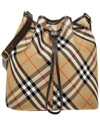 Burberry - Check Medium Leather-trim Bucket Bag - Lyst