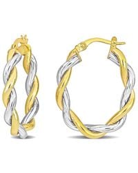 Italian Gold - 10k Italian Two-tone Twisted Hoops - Lyst