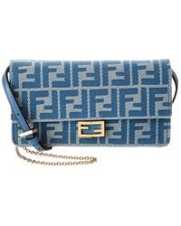 ヘアアクセサリー FENDI Continental Chain Baguette wallet in FF denim effect b Wallet On Chain Baguette Fabric Blue | Fendi