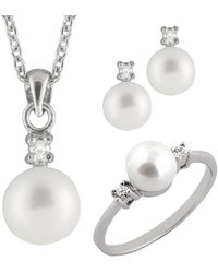 Splendid - Silver 6.5-7.5mm Freshwater Pearl & Cz Ring, Earrings, & Necklace Set - Lyst