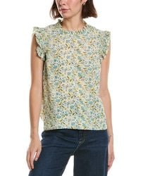 Tahari - Shirred Ruffle Sleeve Printed Woven Top - Lyst