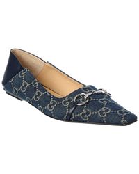 Gucci - Vittoria Gg Denim & Leather Ballerina Flat - Lyst