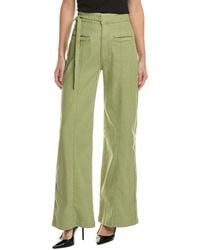 Hudson Jeans - Tie Waist Pintucked Linen-Blend Sage Trouser - Lyst