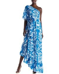 Monique Lhuillier - One-shoulder Printed Caftan Gown - Lyst