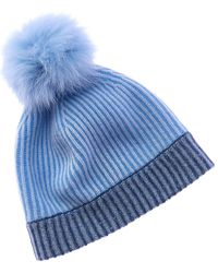 Forte - Cashmere Colorblocked Pompom Cashmere Hat - Lyst