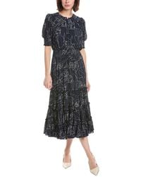 Tahari - Elbow Sleeve Split Neck Tiered Dress - Lyst