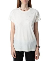 Zadig & Voltaire - Anya Pcl Rain Strass Wings Linen-Blend T-Shirt - Lyst