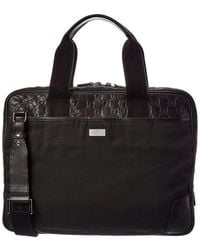 Gucci - Black Calfskin Embossed & Canvas Briefcase (authentic Pre-loved) - Lyst