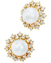 Savvy Cie - 18K Plated 10.00Mm Pearl Cz Stud Earrings - Lyst