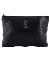 Saint Laurent - Matelasse Chevron Leather Classic Monogram Wristlet Pouch Medium (Authentic Pre-Loved) - Lyst