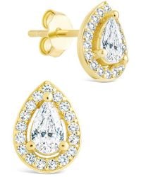 Sterling Forever - 14k Over Silver Cz Pear Cut Brilliant Halo Stud Earrings - Lyst